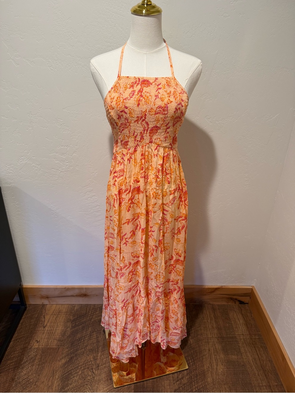 Halter Maxi Dress in Peach and Pink Floral